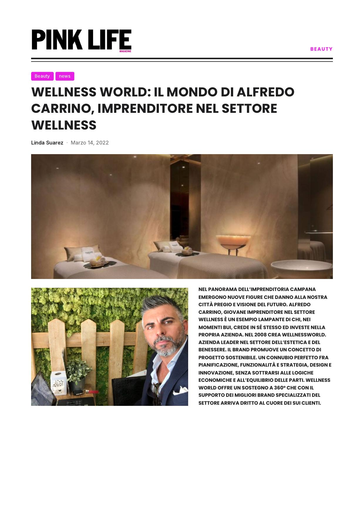 Articolo Pink Life Magazine dedicato a Wellness World